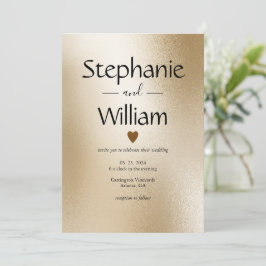 Invitación Corazón metálico dorado moderno elegante boda