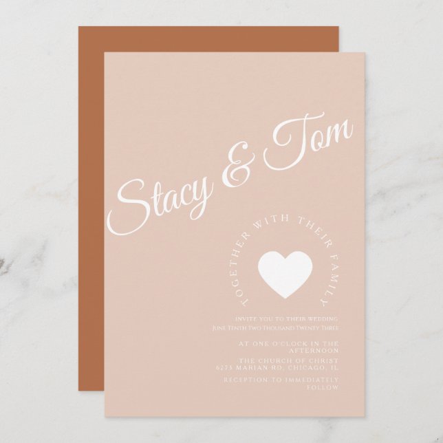 Invitación Corazón minimalista tonos terrosos terracota (Anverso / Reverso)