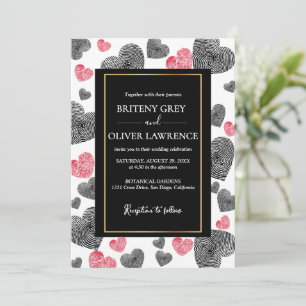 Invitación Corazón Moderno de Huella Digital Negro Elegante B