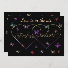 Invitación corazón moderno de mariposas voladoras