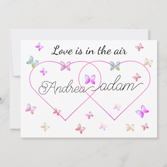Invitación corazón moderno de mariposas voladoras (Anverso)