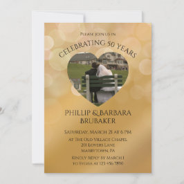 Invitación Corazón moderno foto de Golden 50° aniversario de 