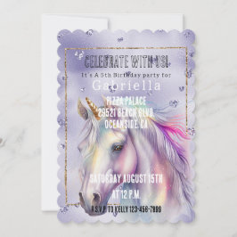 Invitación Corazón morado Purpurina Unicornio