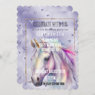 Invitación Corazón morado Purpurina Unicornio