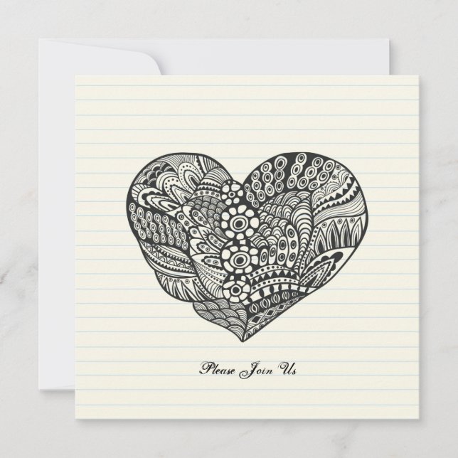 Invitación Corazón negro elegante (Anverso)