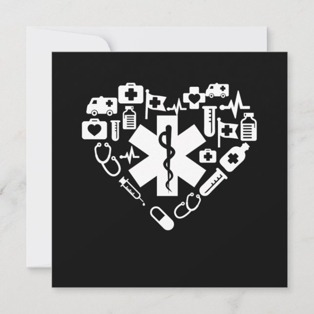 Invitación Corazón paramédico Paramédico Caduceus Médica EMS  (Anverso)