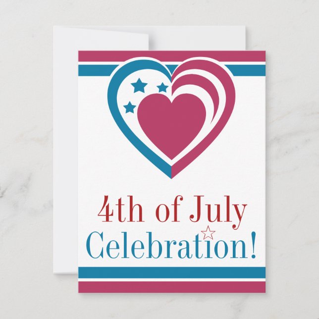 Invitación Corazón patriótico - 4 de julio (Anverso)