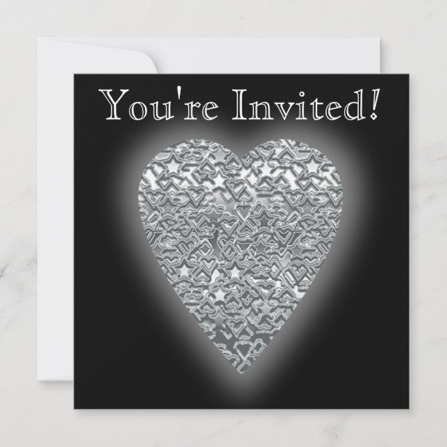 Invitación Corazón. Patrón gris claro impreso y gris medio. (Anverso)