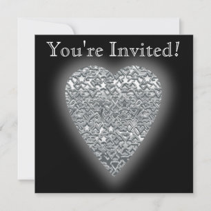 Invitación Corazón. Patrón gris claro impreso y gris medio.