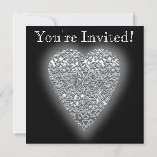 Invitación Corazón. Patrón gris claro impreso y gris medio.