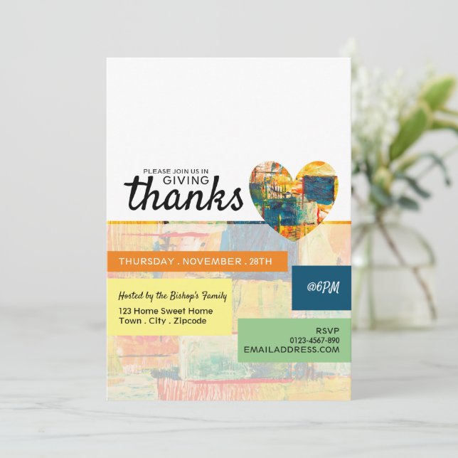 Invitación Corazón pintado, Fiesta de Acción de Gracias (Anverso de pie)