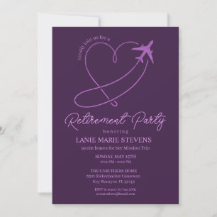 Invitación Corazón Púrpura Simple Fiesta de Jubilación Simple