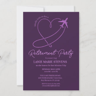 Invitación Corazón Púrpura Simple Fiesta de Jubilación Simple
