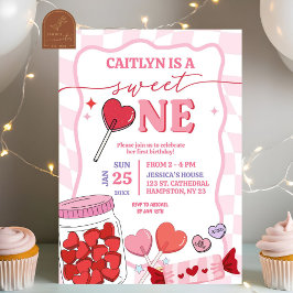 Invitación Corazón Retro de Caramelo Rosa Cumpleaños Dulce Pr