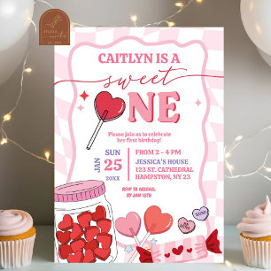 Invitación Corazón Retro de Caramelo Rosa Cumpleaños Dulce Pr