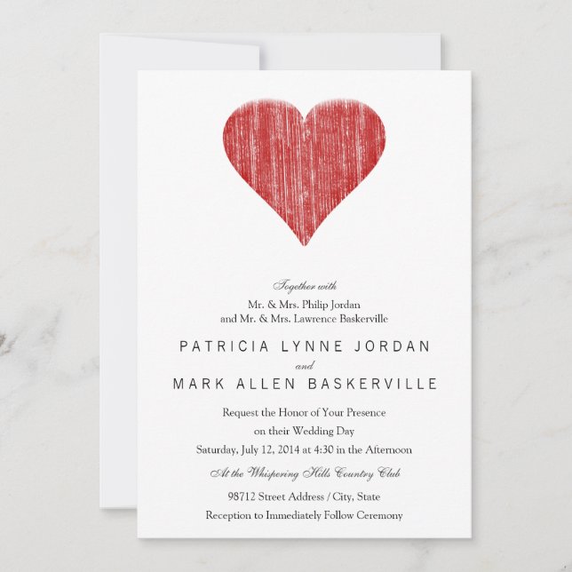 Invitación Corazón rojo angustiado (Anverso)
