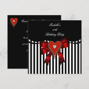 Invitación Corazón Rojo Blanco Raya Lazo Fiesta de Cumpleaños