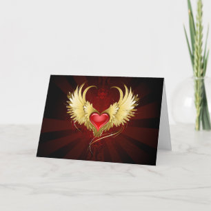 Invitación Corazón Rojo con Alas Doradas