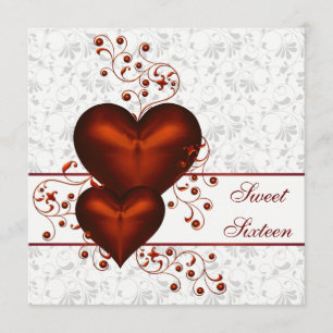 Invitación Corazón Rojo Damasco Blanco Sweet Sixteen