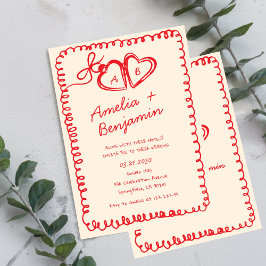 Invitación corazón rojo dibujado a mano Boda Caprichosa