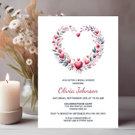 Invitación Corazón Rojo Floral Bridal Shower