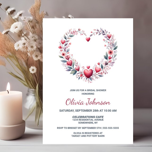 Invitación Corazón Rojo Floral Bridal Shower (Subido por el creador)
