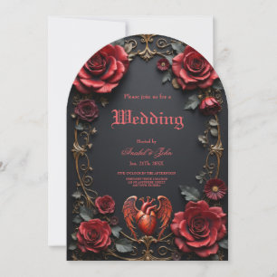 Invitación Corazón rojo gótico con Rosas - Romántico oscuro