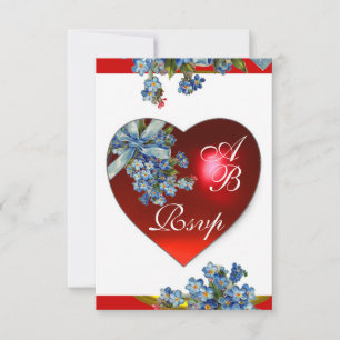 Invitación CORAZÓN ROJO & NO ME OLVIDES MONOGRAMA azul blanco