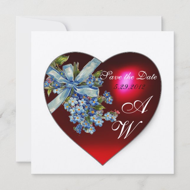 Invitación CORAZÓN ROJO & OLVIDAME NO MONOGRAMA Champagne Bla (Anverso)