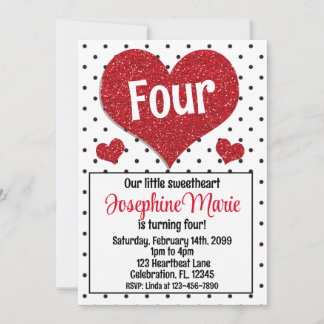 Invitación Corazón Rojo Purpurinoso, cariño, cualquier cumple
