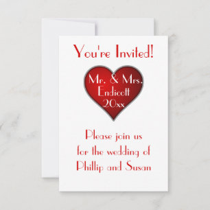 Invitación Corazón Rojo Romántico con Nombre y Fecha Boda