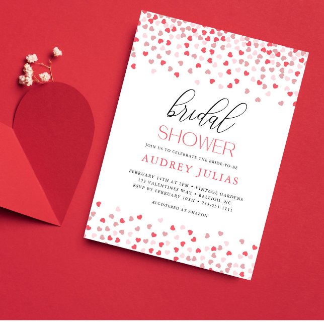 Invitación Corazón Rojo Rosa Moderno Valentines Ducha Bridal (Subido por el creador)