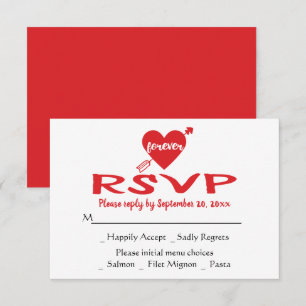 Invitación Corazón rojo RSVP boda moderna, regalo de ducha nu