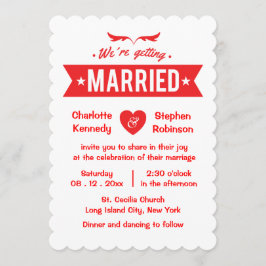 Invitación Corazón rojo y blanco nos estamos casando con Boda