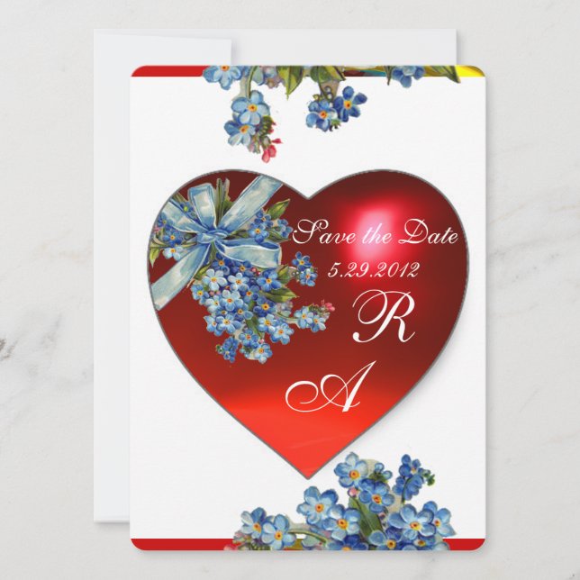 Invitación CORAZÓN ROJO Y OLVIDÉNDOME NOTAS Champagne azul MO (Anverso)