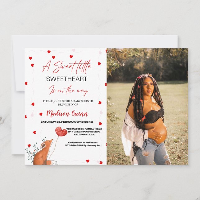 Invitación Corazón rojo y rosa ValentineSquerido Baby Shower (Anverso)