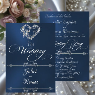 Invitación Corazón Romántico & Caligrafía en Azul - Boda