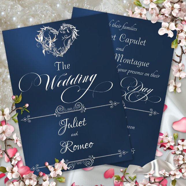 Invitación Corazón Romántico & Caligrafía en Azul - Boda (Subido por el creador)