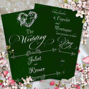 Invitación Corazón Romántico & Caligrafía en Esmeralda - Boda