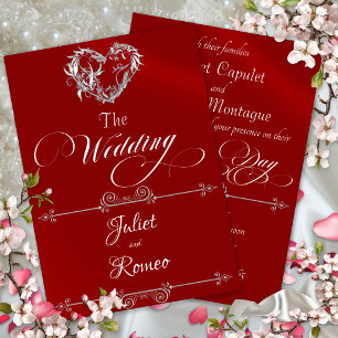 Invitación Corazón Romántico & Caligrafía en Rojo - Boda