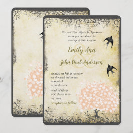 Invitación Corazón Romántico Hoja Rosa Árbol Amor Pájaro Boda