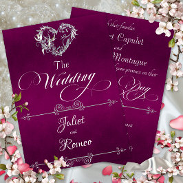 Invitación Corazón romántico y caligrafía en ciruela - Boda