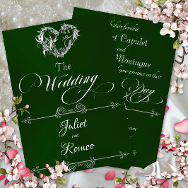 Invitación Corazón romántico y caligrafía en esmeralda - Boda