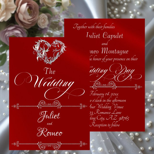 Invitación Corazón romántico y caligrafía en rojo - Boda (Subido por el creador)