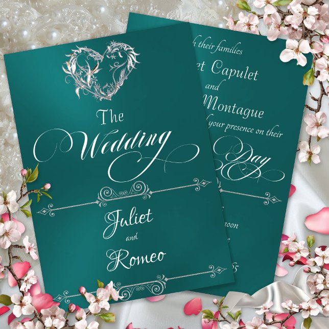 Invitación Corazón Romántico y Caligrafía en Turquesa - Boda (Subido por el creador)