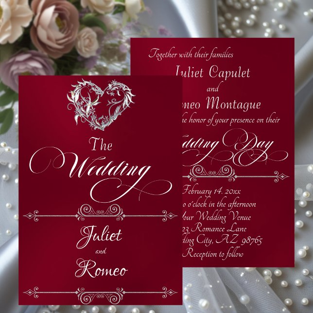 Invitación Corazón Romántico y Caligrafía sobre Burdeos - Bod (Subido por el creador)