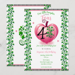 Invitación Corazón Rosa Calabaza y Enredaderas Fiesta de Cump