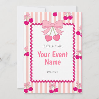 Invitación Corazón Rosa de Cereza Marco Escalonado Raya