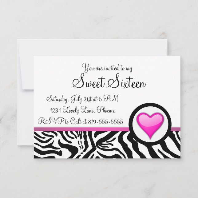 Invitación Corazón Rosa Dulce Dieciséis (Anverso)
