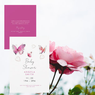 Invitación Corazón rosa dulce y mariposas rosadas